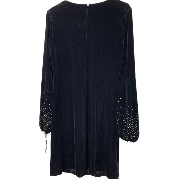 Calvin Klein Black Velvet Dress With Embellished Pouf Sleeves Holiday Size 8 NWT - Picture 8 of 12